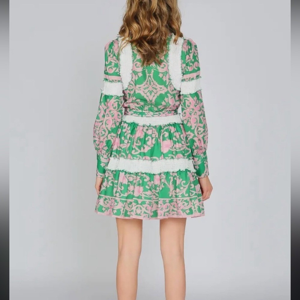 Beulah Style Women's Frilly Layered Green & Pink Dress Size Large - Picture 2 of 8